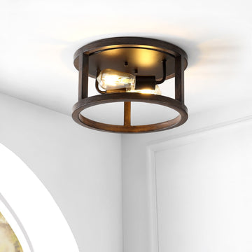Atelier 12.75" Iron Rustic Industrial LED Flush Mount - JONATHAN Y